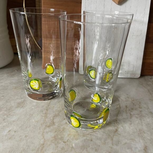 Set of 3 glasses with blown glass lemons New - Picture 1 of 7